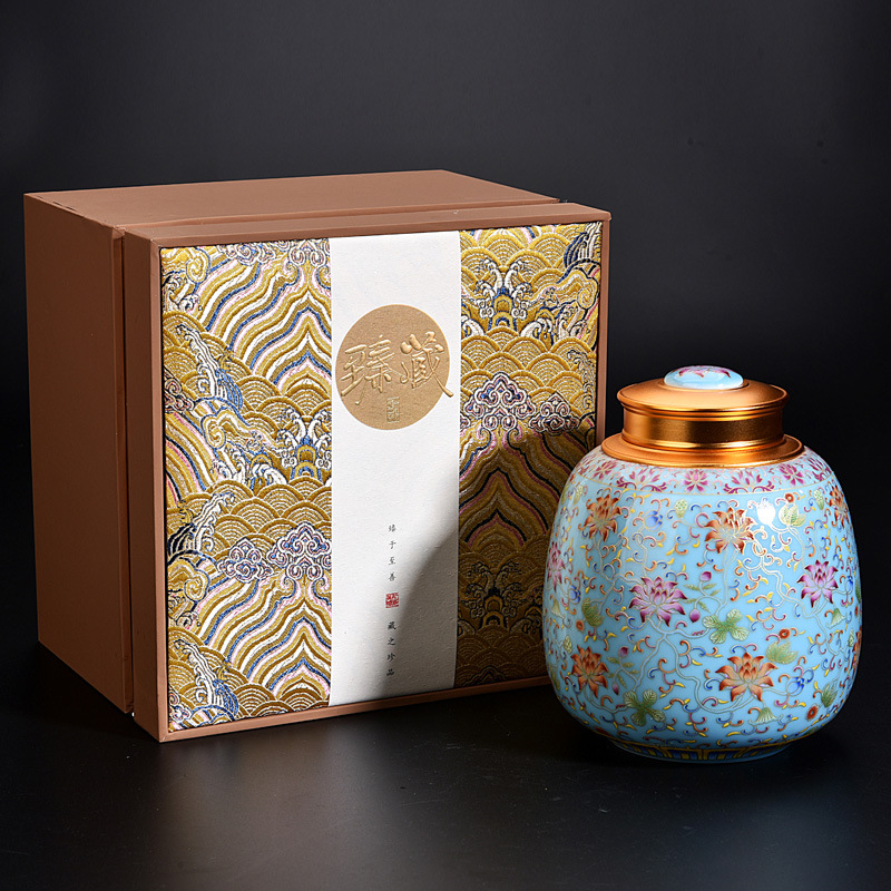 茶叶罐陶瓷珐琅彩手绘大号高档密封罐普洱创意家用储物瓷罐醒茶罐