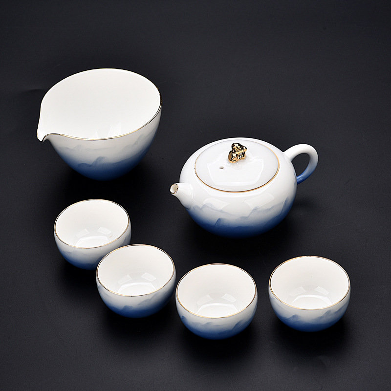 旅行茶具白瓷青花手绘套装便携包陶瓷户外旅游功夫茶壶一壶四杯
