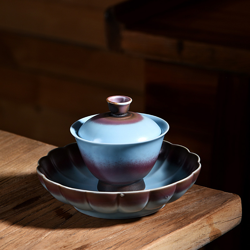 天目釉窑变叠釉盖碗陶瓷三才盖碗建盏茶壶碗杯茶壶敬茶碗茶杯壶承